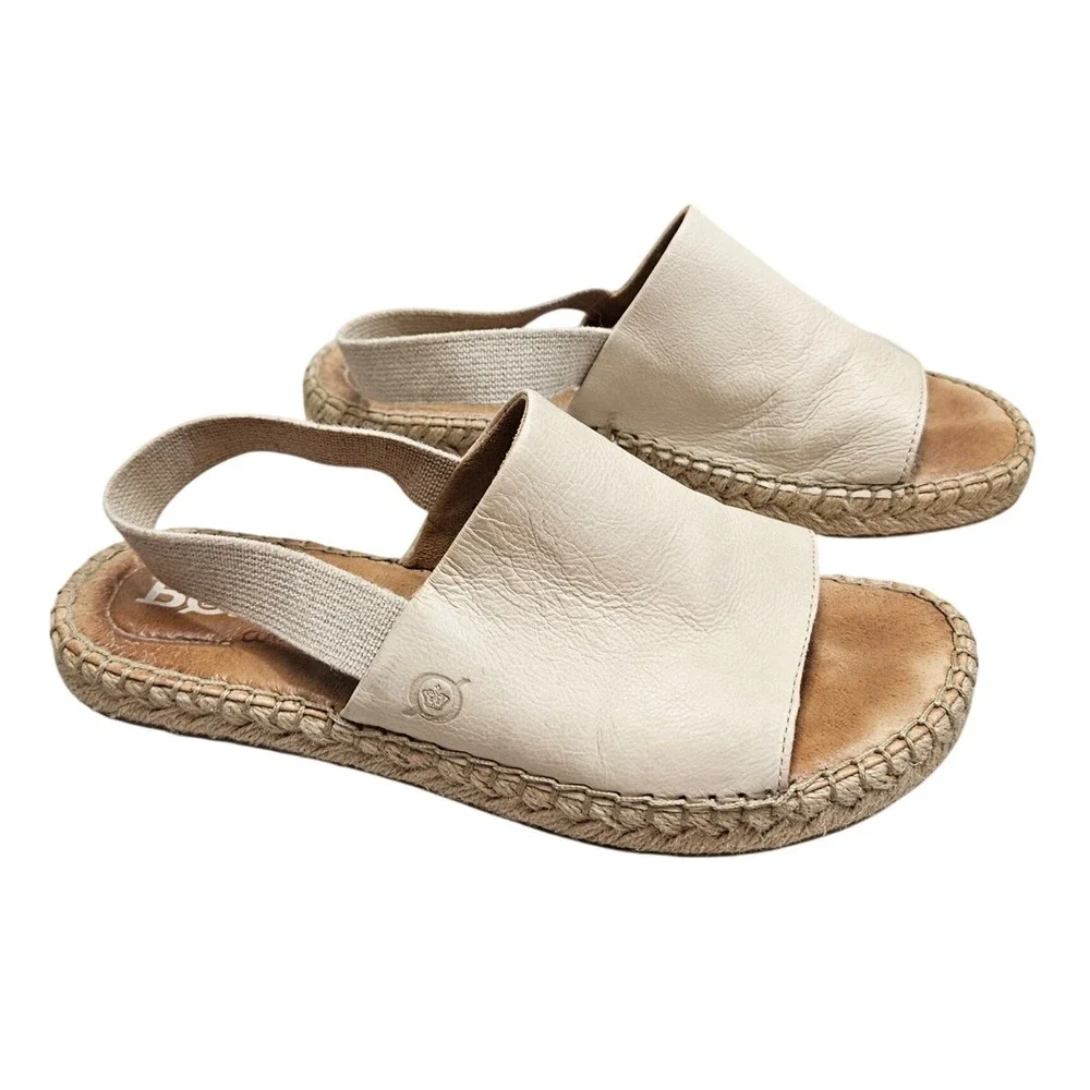 Born Espadrille Sandals Women 7‎ Cream Leather Slingback Flat Casual Comfort